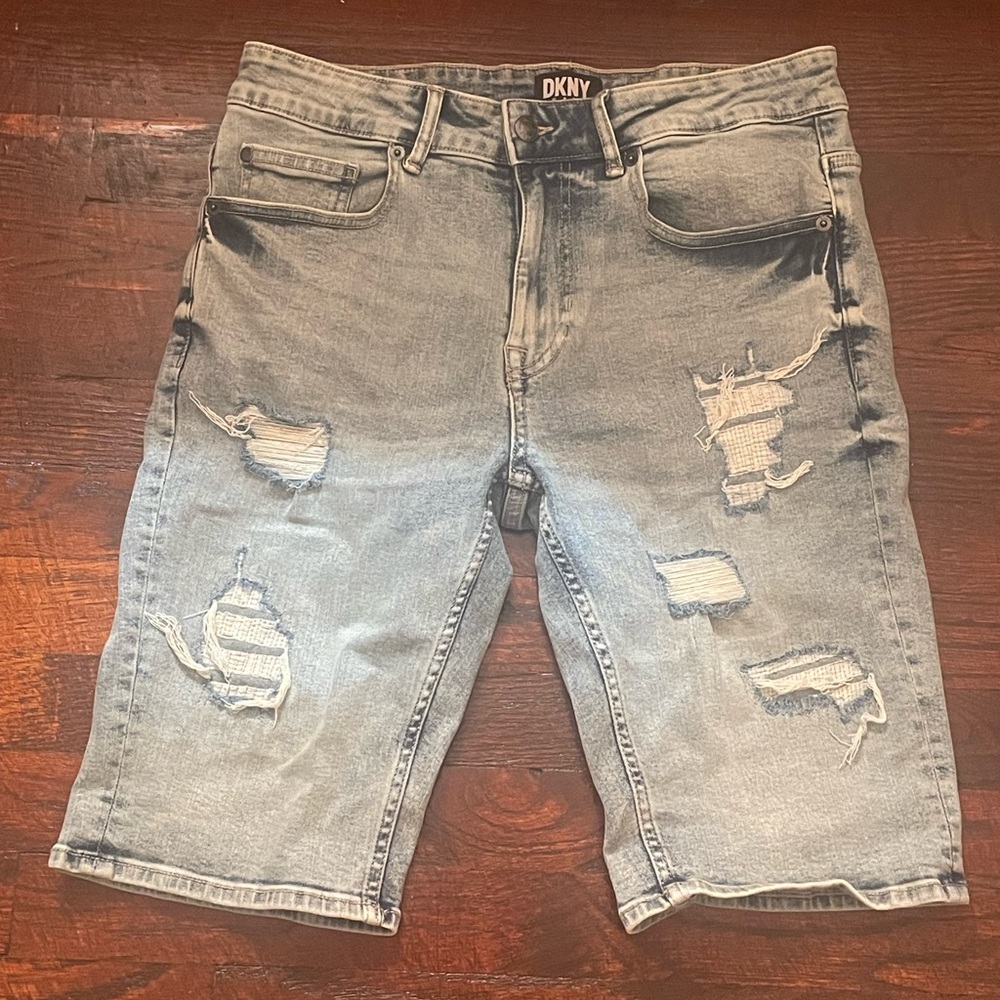 DKNY Gray Jean Shorts Distressed Casual